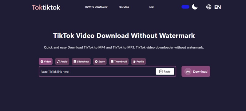 Toktiktok.com situs web tiktok downloader no watermark
